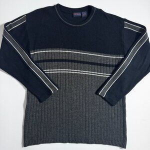 Vintage Oversized Sweater Striped Mens Large Black Gray Sierra Pacific